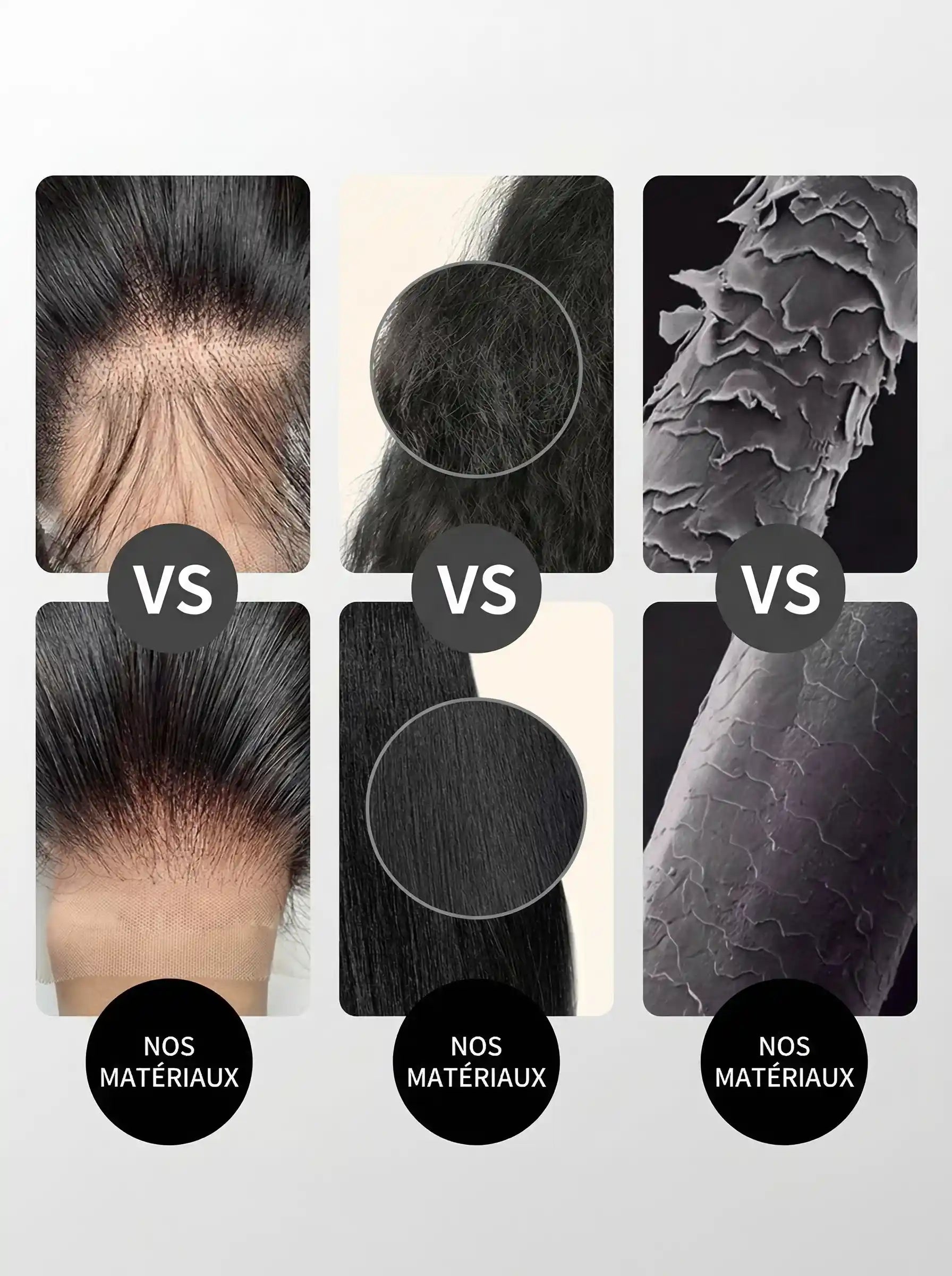 comparatif cheveux standard vs cheveux premium cuticules alignées brillance cheveux naturels vs cheveux abîmés