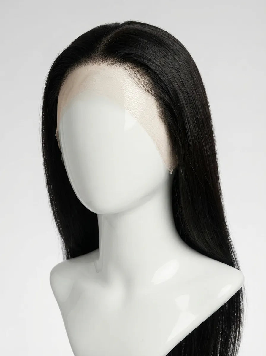 Détail de la lace front lisse avec HD lace ultra fine et implantation naturelle pour un rendu invisible