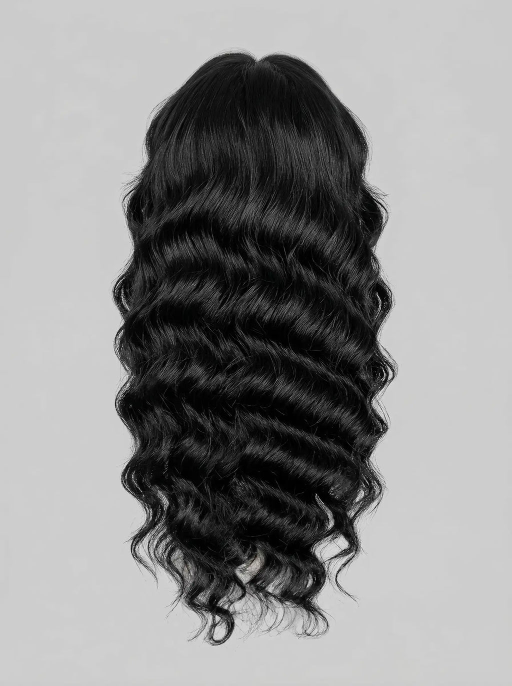 perruque loose wave noire vue arrière cheveux humains texture ondulée définie densité naturelle carthair